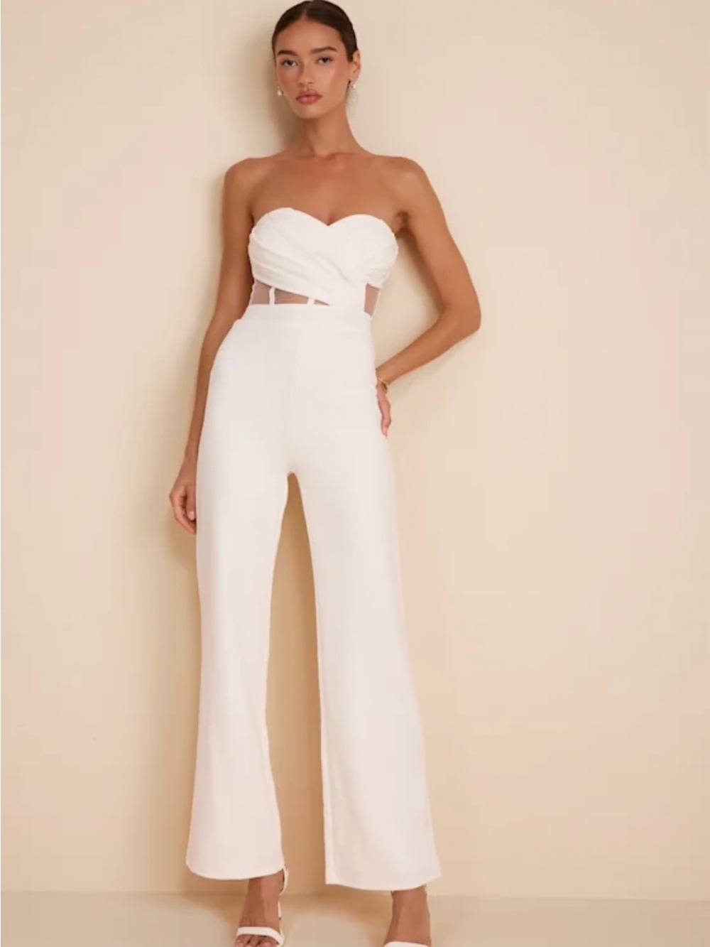 Lulu's Surely Stunning Ivory Strapless Bustier Jumpsuit